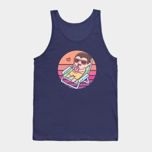 Cute Vampire Chilling With Blood Pack Drink In Sunset Tank Top